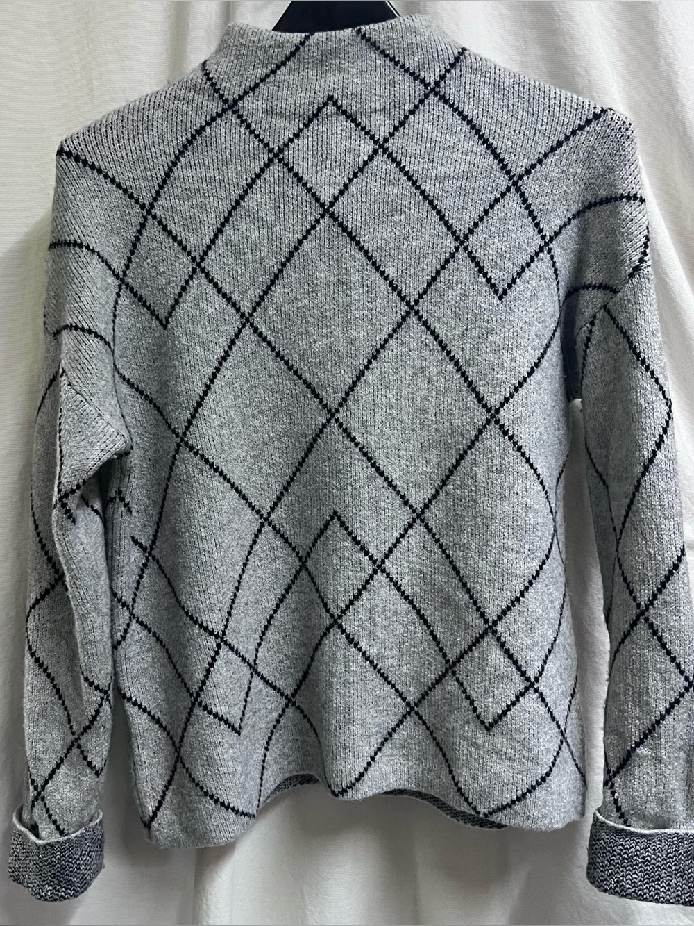 Christian Siriano New York Grey Argyle Turtleneck Sweater Wool Blend Womens S